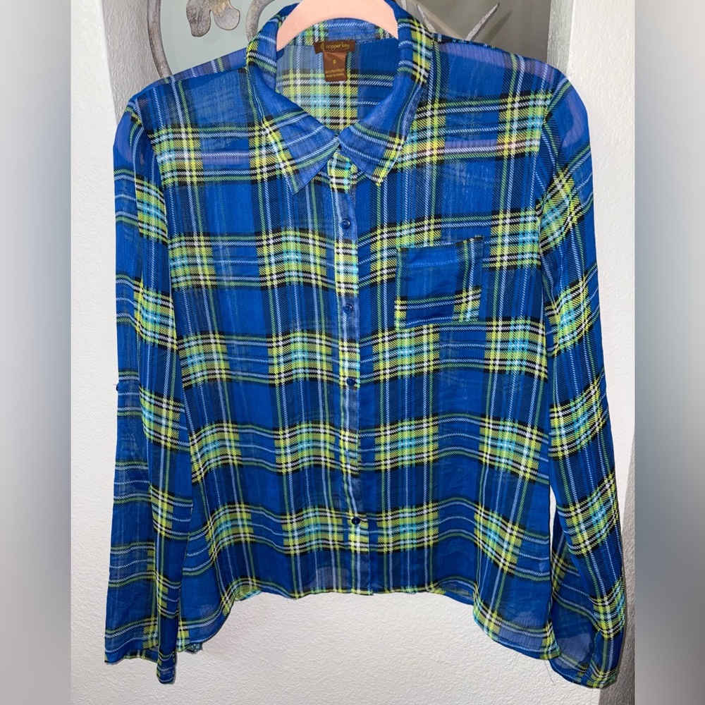 Copper Key Blue and Green Plaid Shirt